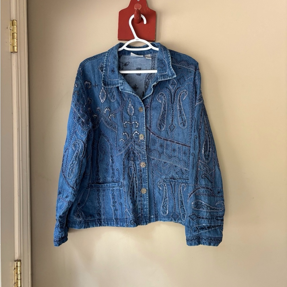 Vintage Chico's Embroidered Blue Jean Jacket 3